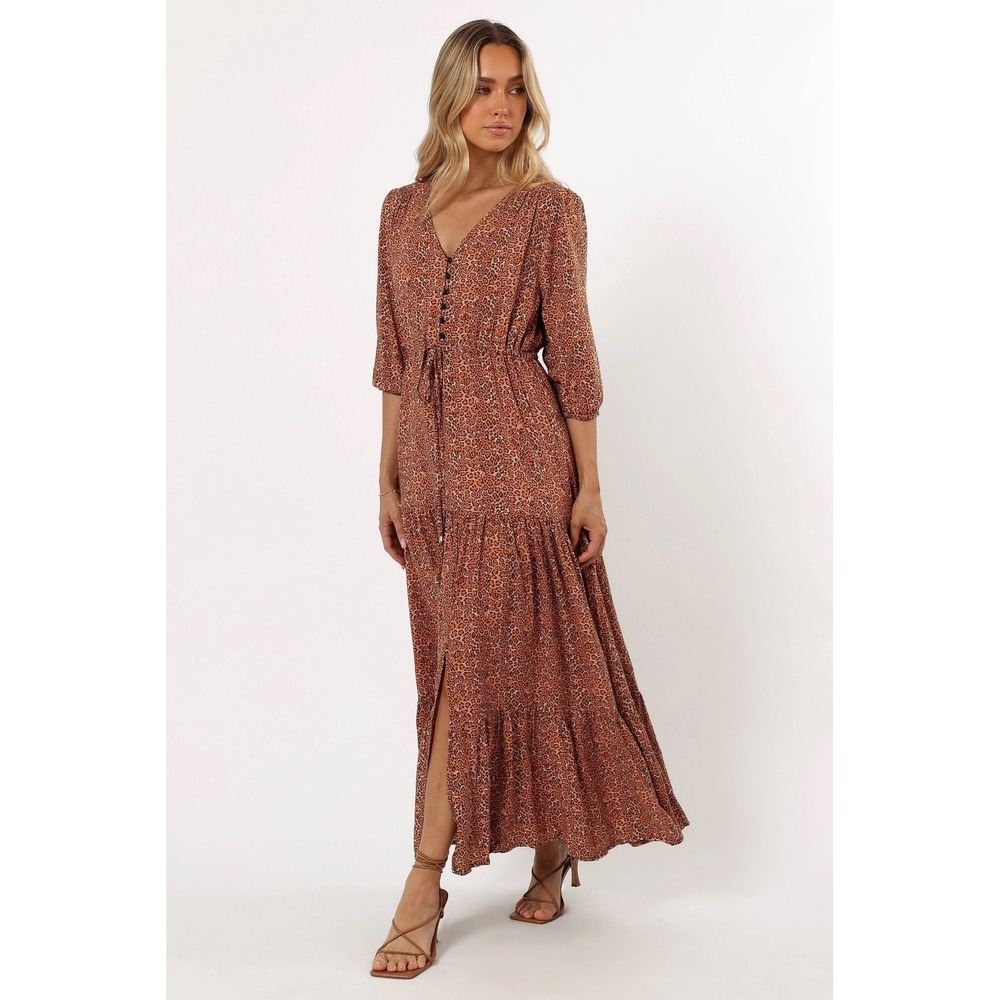 Petal and Pup Kelda Dress Leopard Print Size Medium Maxi Boho‎ Peasant
